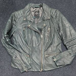 Harley-Davidson Green Leather Jacket Asymmetrical Moto Style